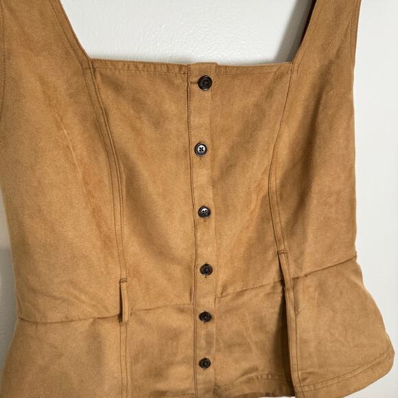 Banana Republic Vegan Suede Womens Sz 6 Camel Brown Sleeveless Peplum Western - Picture 4 of 10